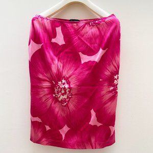 Theory Hot Pink Floral Stretchy Silk Pull-on Pencil Skirt